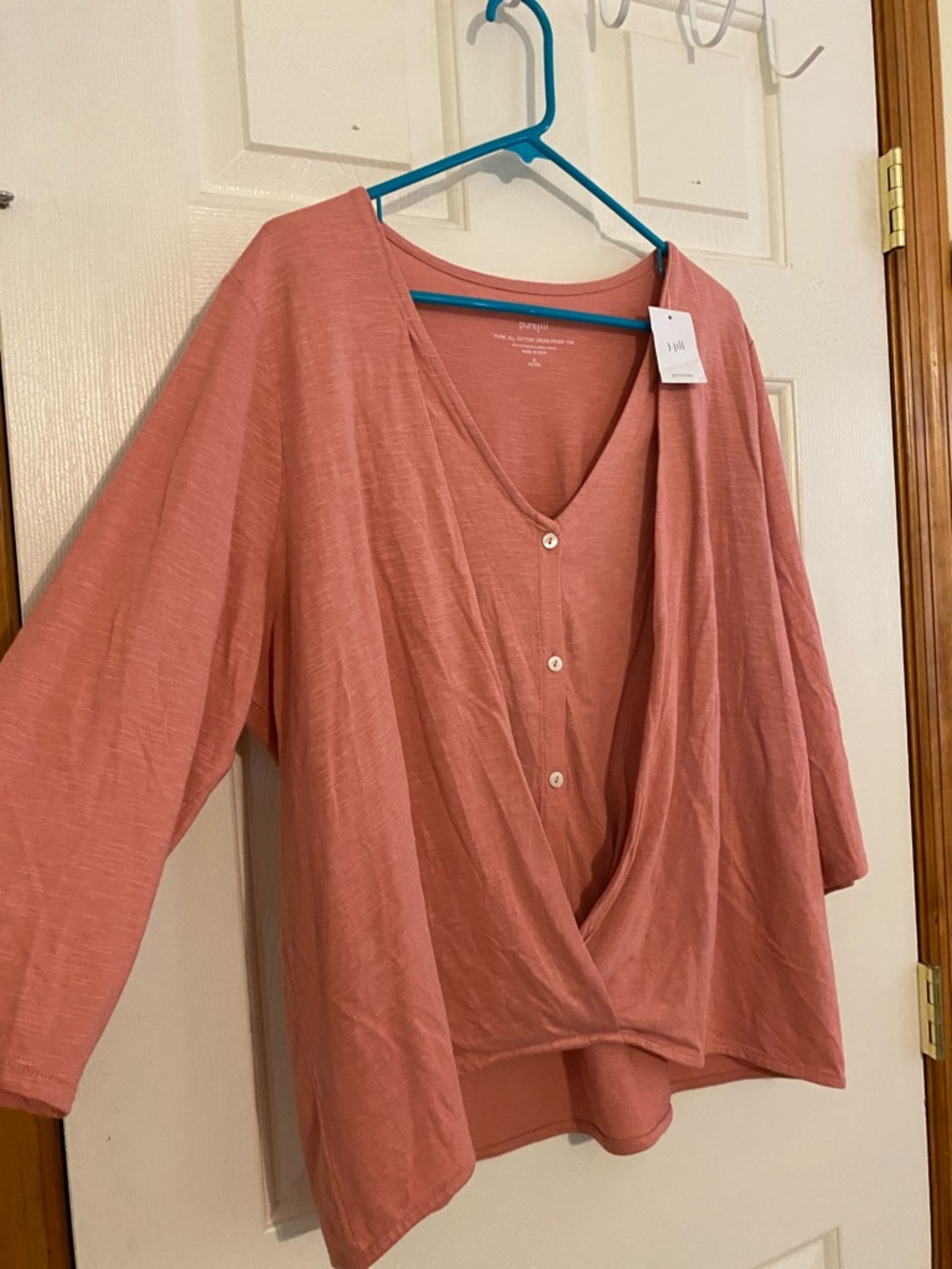 J. Jill Button-Front Draped V-Neck Top - Rose